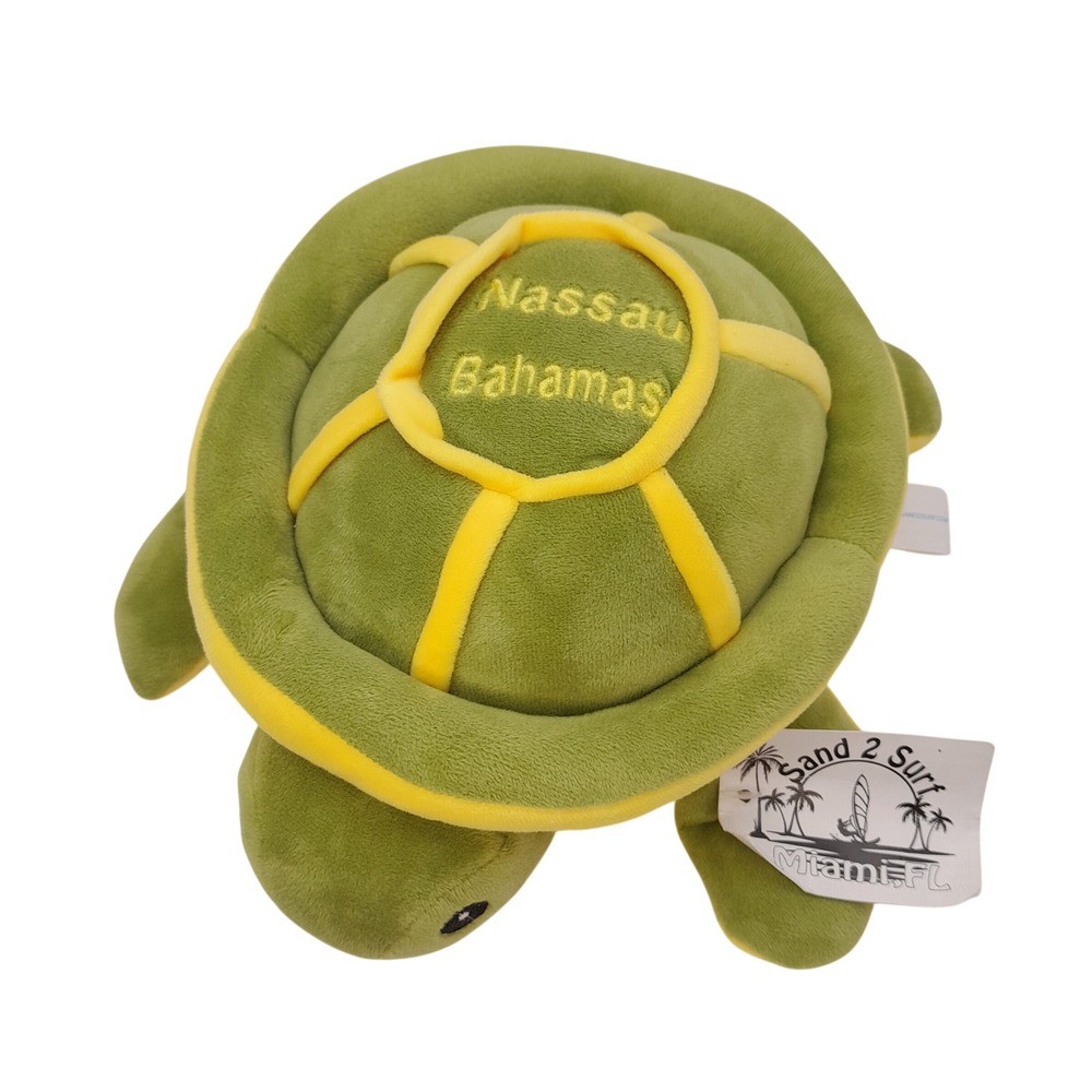 Sand 2 Surf Nassau Bahamas Sea Turtle Plush Stuffed Animal Green Yellow 9"